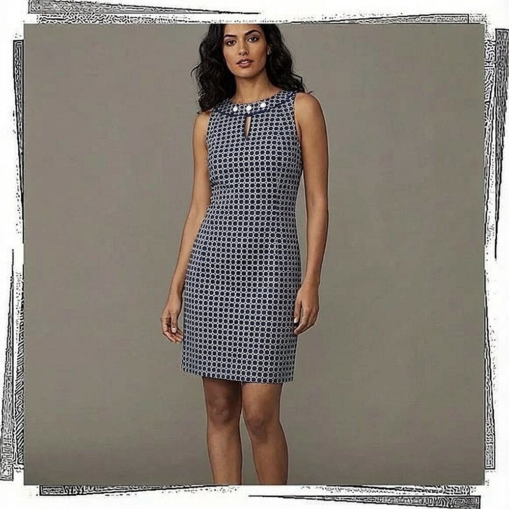 NWOT: Vintage 90's Mod Blue & White Silk Dress (2) by Ann Taylor